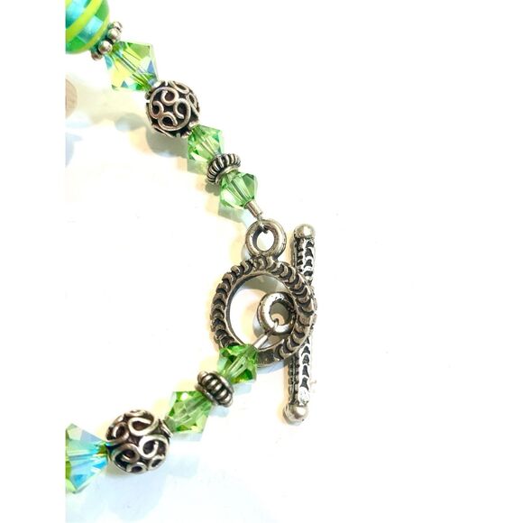 Vintage Turquoise Green Murano Venetian Glass  Bracelet #Italy #handmade - Picture 3 of 5